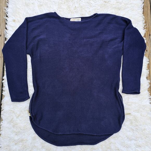 Side Zip Sweater Michael Kors MMK Blue Size Medium Hi Low Round Hem Knit Top M - Picture 9 of 9